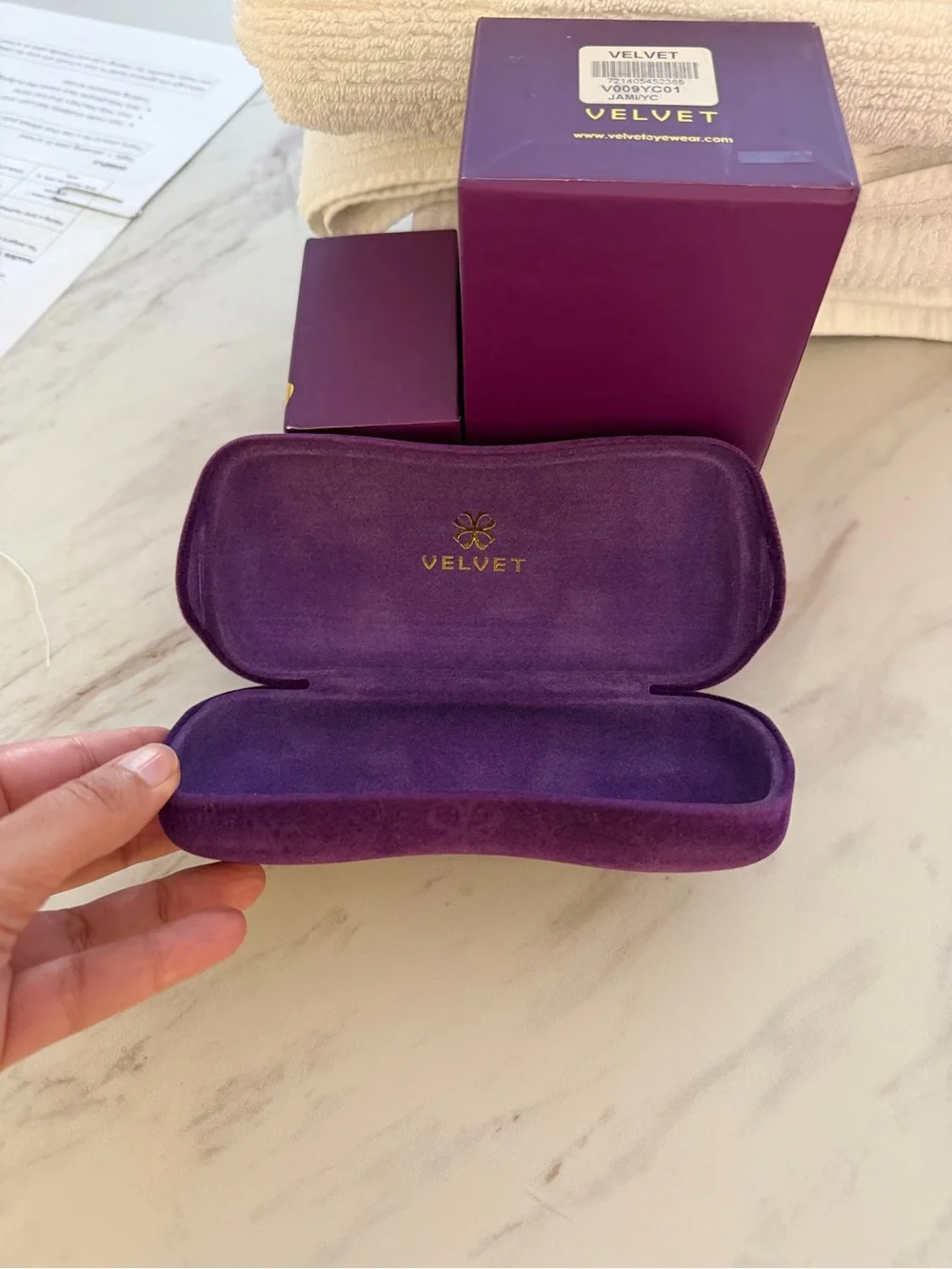 Velvet Purple Suede-Look Glasses Case with Matching Box